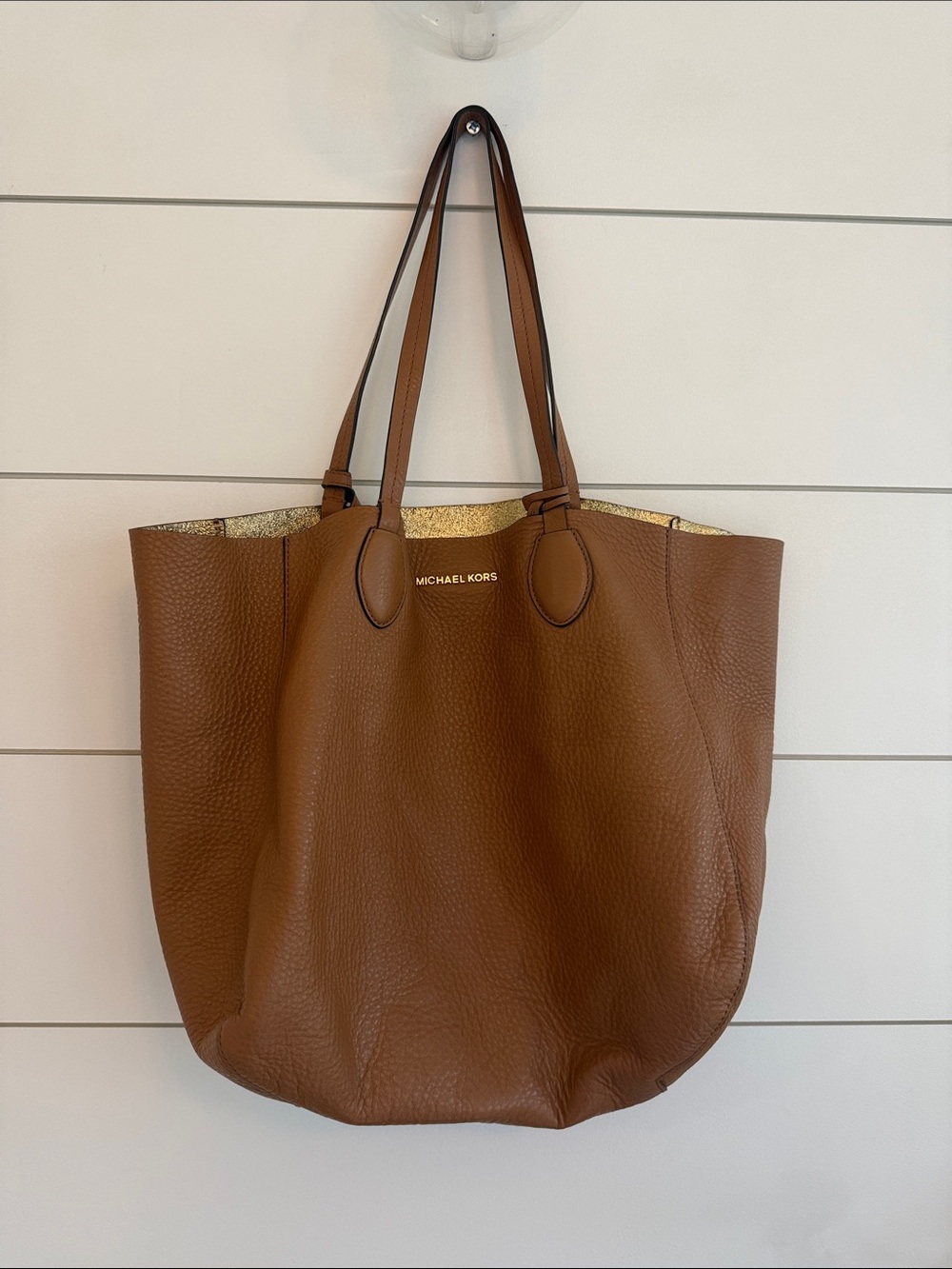 Michael Kors Cognac Pebbled Leather Tote with Gold Logo